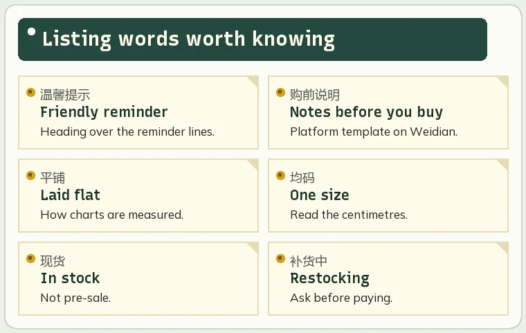 Notice slips for six listing words with Chinese and English readings